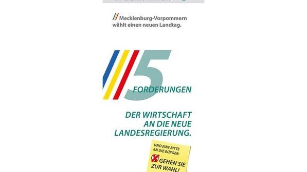 Klartext: Der Forderungskatalog der Vereinigung der Unternehmensverbände für Mecklenburg-​Vorpommern (vumv.org), der auch Nordmetall angehört.